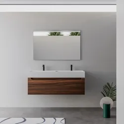 Mobile bagno sospeso 120 cm rovere deciso con lavabo integrato doppio preforo e specchio - Sleek