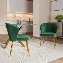 Set 2 sedie velluto verde bosco con gambe in metallo oro - Halima