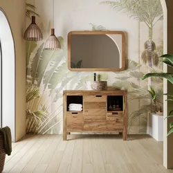 Mobile bagno a terra portalavabo 100 cm con cassetti e vani a giorno in legno di acacia - Kuna