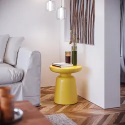Tavolino rotondo 38 cm multiuso in polietilene giallo - Fungho