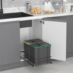 Pattumiera estraibile 34x38h cm con 2 bidoni per raccolta differenziata antracite - Binny