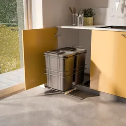 Pattumiera estraibile 36x53h cm con 2 bidoni per raccolta differenziata antracite - Binny