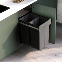 Pattumiera estraibile 36x52h cm con 2 bidoni per raccolta differenziata antracite - Binny