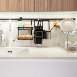 Barra portautensili da cucina 110 cm in alluminio antracite con 3 accessori in acciaio - Tensyo