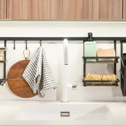 Barra portautensili da cucina 110 cm in alluminio antracite con 2 accessori in acciaio - Tensyo