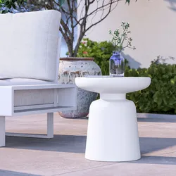 Tavolino rotondo da esterno 38 cm multiuso in polietilene bianco - Fungho