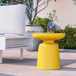 Tavolino rotondo da esterno 38 cm multiuso in polietilene giallo - Fungho