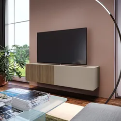 Mobile porta tv sospeso 135x32h cm tortora e rovere millennium cannettato con 2 ante - Zelma