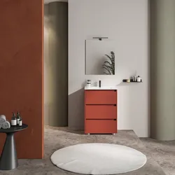 Mobile bagno a terra 60 cm con tre cassetti red satinato con lavabo e specchio - Libras
