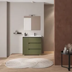 Mobile bagno a terra 85 cm con tre cassetti green satinato con lavabo dx e specchio - Libras