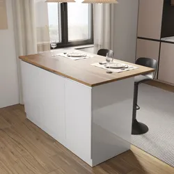 Isola cucina 155x90h cm con 3 ante soft close bianco lucido e rovere wotan - Maira