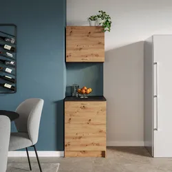 Set base e pensile 60 cm rovere rustico e top nero con 2 ante - Sorbona