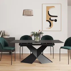 Tavolo allungabile 140-180x90 cm top in ceramica nero opaco e gambe in metallo nero - Witter