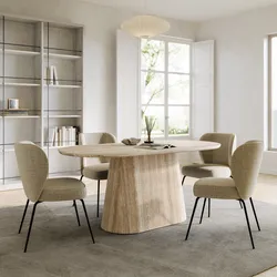 Tavolo da pranzo 180x90 cm con top in pietra sinterizzata e base cannettata beige - Lenry