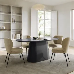 Tavolo da pranzo 180x90 cm con top in pietra sinterizzata e base cannettata grigio- Lenry