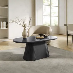 Tavolino 120x60 cm con top in pietra sinterizzata e base cannettata grigio - Lenry
