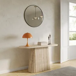 Consolle 140x40 cm con top in pietra sinterizzata e base cannettata beige - Lenry