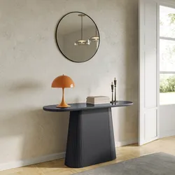 Consolle 140x40 cm con top in pietra sinterizzata e base cannettata grigio - Lenry