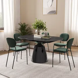 Tavolo rotondo allungabile 100-156x90 cm con meccanismo girevole top in ceramica e base in metallo nero - Mochi