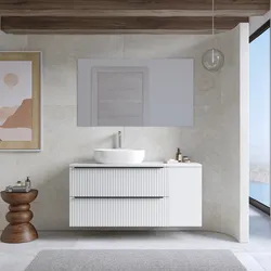 Mobile bagno sospeso 120 cm due cassetti bianco opaco effetto cannettato con anta e top con specchio - Lameck