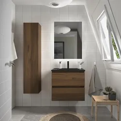 Mobile bagno sospeso 60 cm noce maya con lavabo in ceramica nero opaco e specchio - Anami
