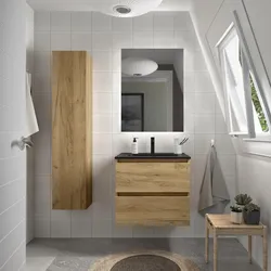 Mobile bagno sospeso 60 cm rovere africa con lavabo integrato nero opaco e specchio - Anami