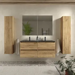 Mobile bagno sospeso 120 cm rovere africa con lavabo doppia vasca nero opaco e specchio - Anami