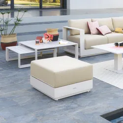 Pouf da esterno 73x60 cm in alluminio crema con cuscino beige - Coza