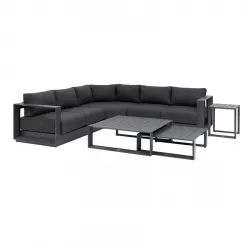 Set relax angolare 5 posti con tre tavolini in alluminio grafite e cuscini - Coza