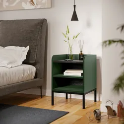 Comodino 40x55h cm verde con 2 vani a giorno e gambe in metallo nero - Jewel