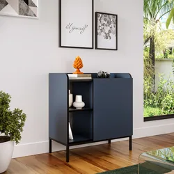 Madia 80x85h cm blu con 1 anta e 2 vani a giorno e gambe in metallo nero - Jewel