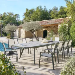 Tavolo da giardino allungabile 250/327x110 cm in alluminio verde alloro e top effetto marmo - Geng