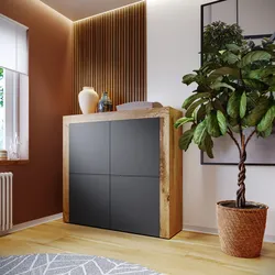 Credenza 140x130h cm con 4 ante antracite opaco e rovere wotan - Kayros