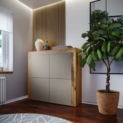 Credenza 140x130h cm con 4 ante tortora opaco e rovere wotan - Kayros