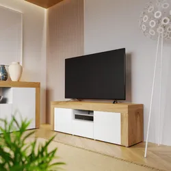 Mobile porta tv 155x50h cm con 2 ante e 1 cassetto bianco lucido e rovere wotan - Kayros