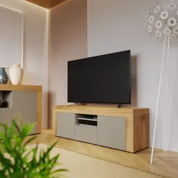 Mobile porta tv 155x50h cm con 2 ante e 1 cassetto tortora opaco e rovere wotan - Kayros