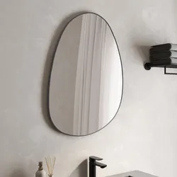 Specchio bagno irregolare 55x75h cm reversibile con cornice in alluminio nero spazzolato - Stitch