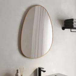 Specchio bagno irregolare 55x75h cm reversibile con cornice in alluminio oro spazzolato - Stitch