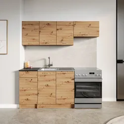 Cucina lineare 180 cm reversibile rovere rustico e top nero con pensili - Sorbona
