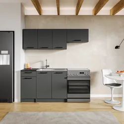 Cucina lineare 180 cm reversibile grafite e top nero con pensili - Mafalda