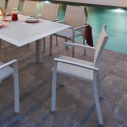 Sedia con braccioli in alluminio crema e textilene imbottito beige melange - Coza
