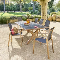 Tavolo da esterno 220x113 cm in alluminio effetto legno con top a doghe nero opaco - Jalime