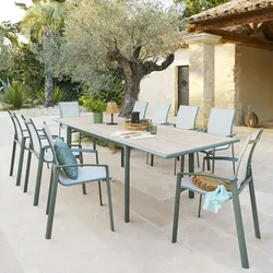 Tavolo allungabile da esterno 170/265x100 cm in alluminio verde alloro con top effetto legno - Dylann
