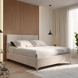 Letto matrimoniale 160x190 cm in tessuto crema con contenitore - Maverick