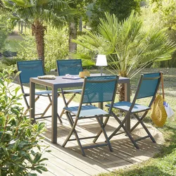 Sedia pieghevole da giardino in alluminio grafite e textilene blu pavone - Catuja