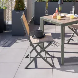 Sedia pieghevole da giardino in alluminio verde alloro e textilene beige - Catuja