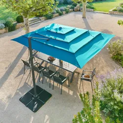 Ombrellone palo laterale 4x3 m in alluminio con multi telo blu pavone - Voltar