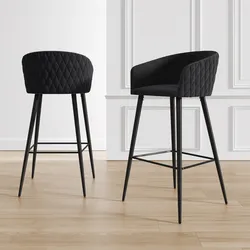 Set 2 sgabelli in velluto nero struttura in metallo nero - Jannet