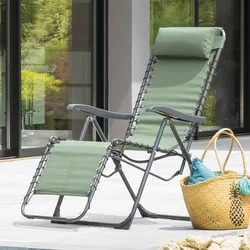 Sdraio pieghevole con poggiatesta in acciaio e textilene verde oliva - Gomera