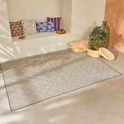 Tappeto 150x200 cm in poliestere tortora con decoro rombi - Kamales